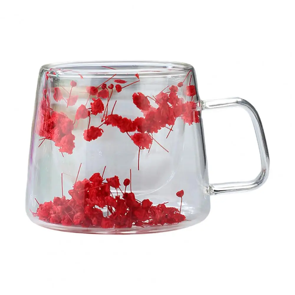 Stunning Floral Mug Glass Mug with Real Flowers Elegant Floral Design Glass Cups for Tea Coffee Gatherings Heat for Elegant