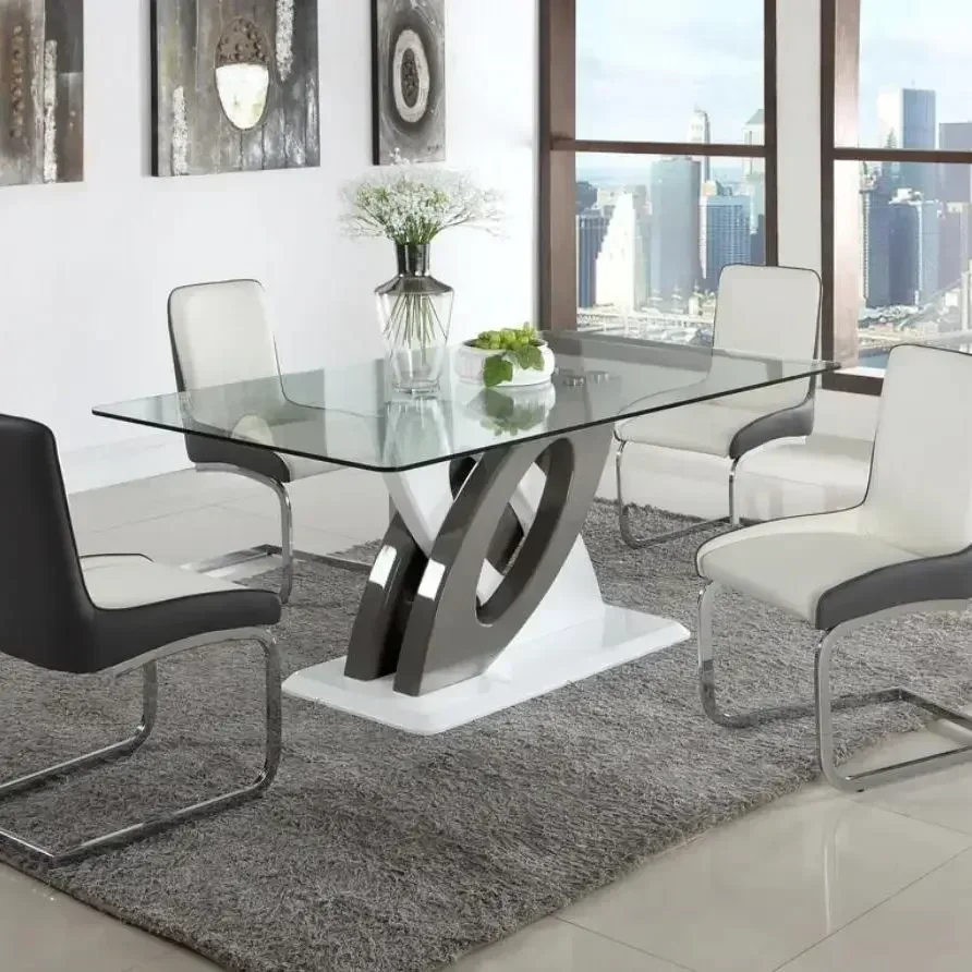 

Modern Dining Table Rectangular Dining Table Clear Tempered Glass Top - Grey/White Base Living Room Furniture