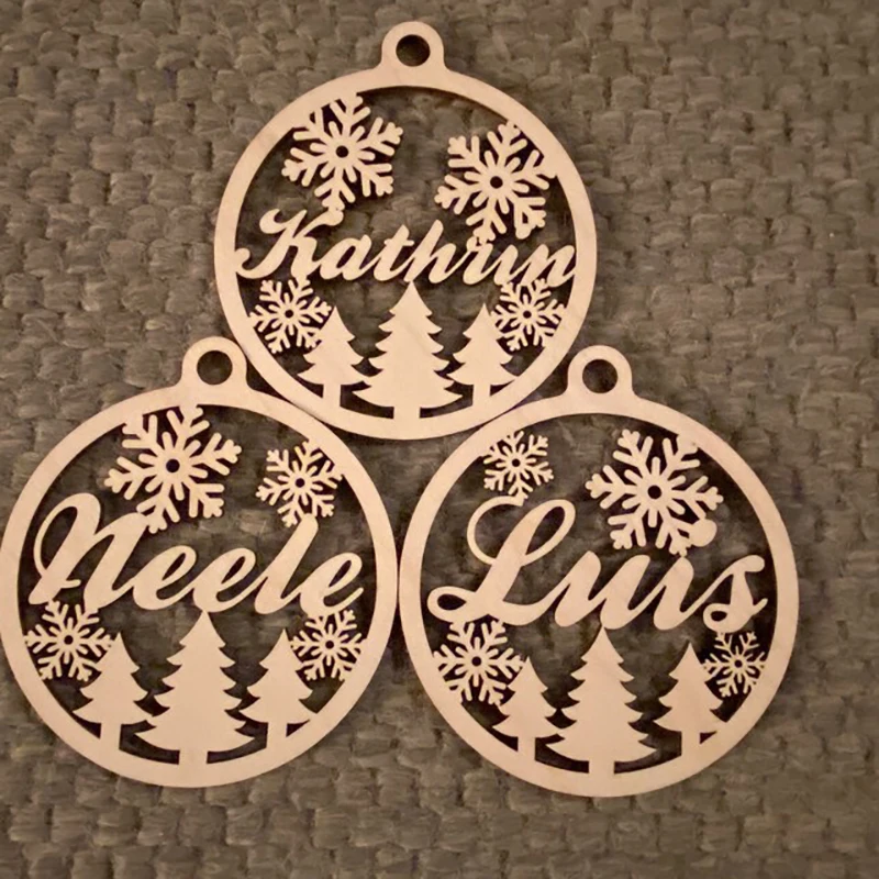 CHRISTMAS Snowflakes Custom Tree Ornaments Wood Christmas Decoration Pendant ,Laser Cut Name Christmas Ball Christmas Gift