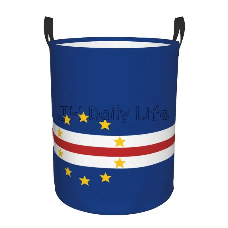 Cape Verde Flag Print Round Laundry Hamper Storage Basket Toys Clothes Organizer Bin for Home Bathroom Bedroom Dorm Nursery