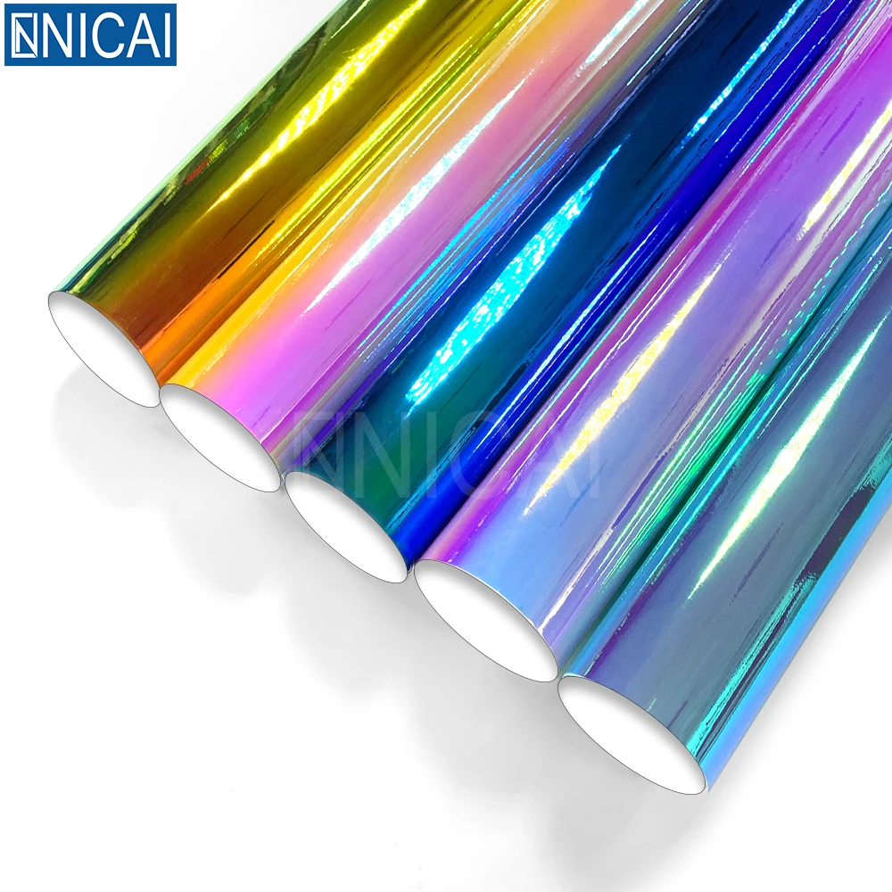 Vinyl Pembungkus Mobil Grosir 3 Lapis Metalik Cermin Pelangi Chrome Vinyl Warping Roll Vinyl Wrap Kendaraan Mobil Stiker Mobil
