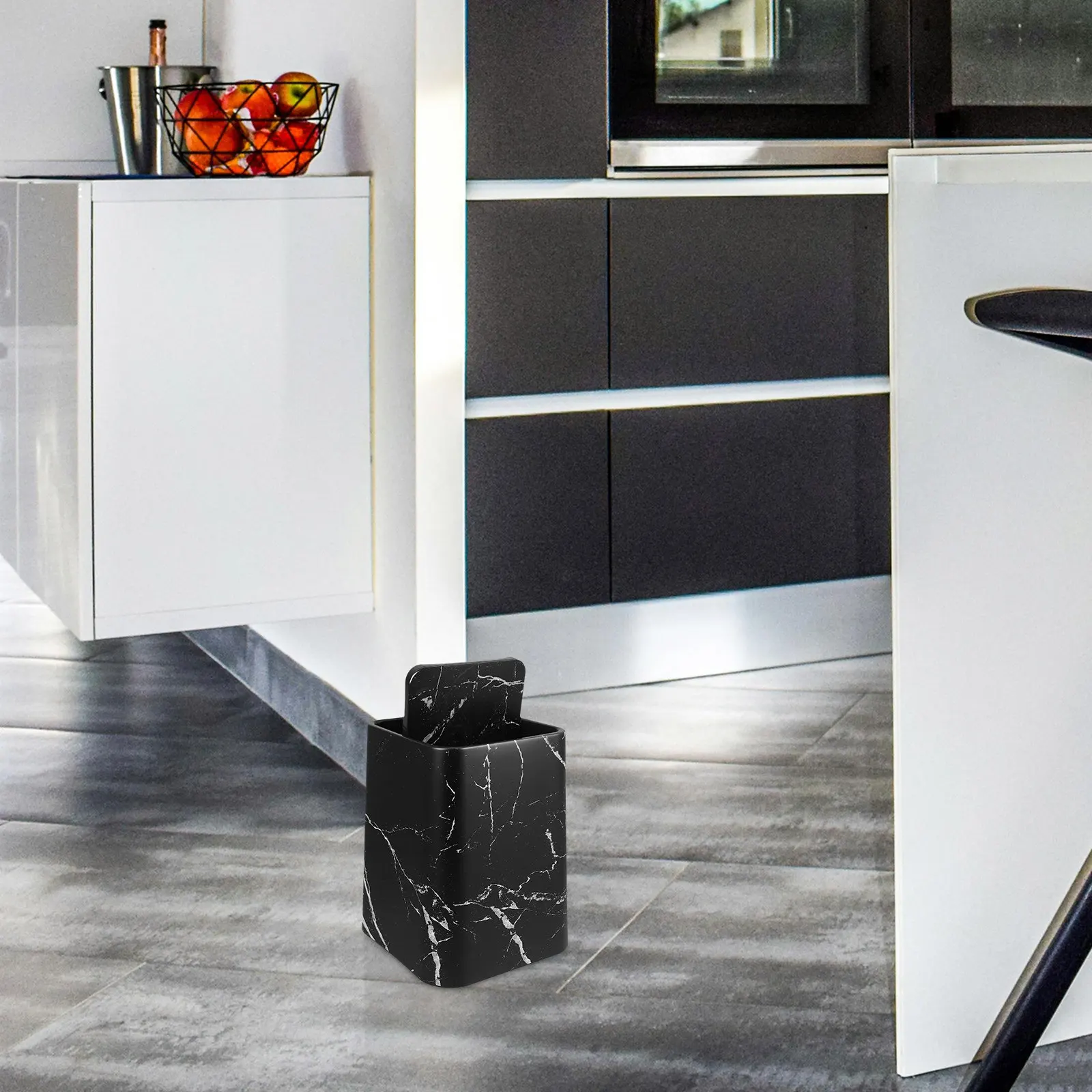 

Stylish Marble Texture Garbage Can for Home Office Dorm Bathroom Kitchen Living Room Bedroom Hotel Space Saving Elegant Waste