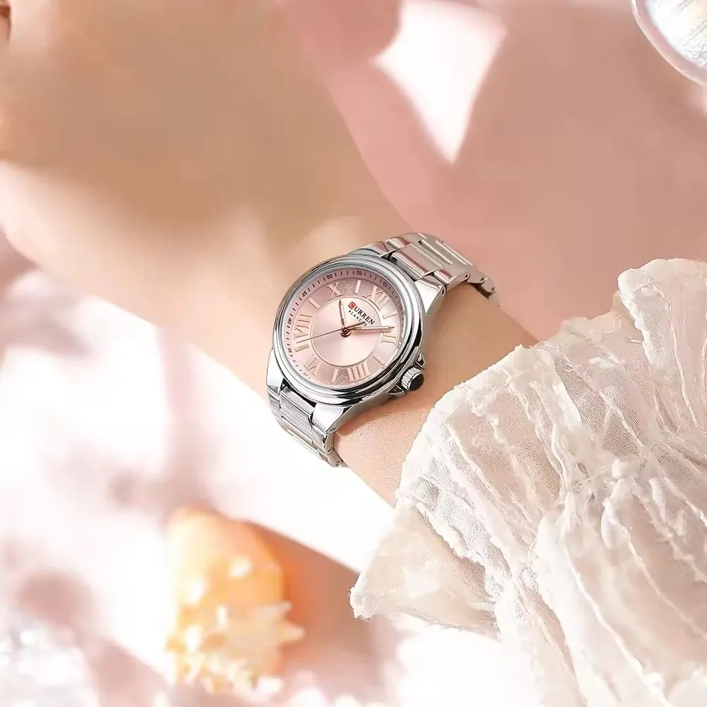 CURREN 9091 Women's Quartz Watch Fashion Simple Elegant Rose Gold Analog Display Steel Strap  Wristwatch for Ladies Clock Gift image 6