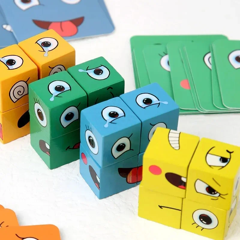 Crianças mudança de rosto expressão quebra-cabeça blocos de construção brinquedos educativos precoces para crianças pensando desafio brinquedo presente