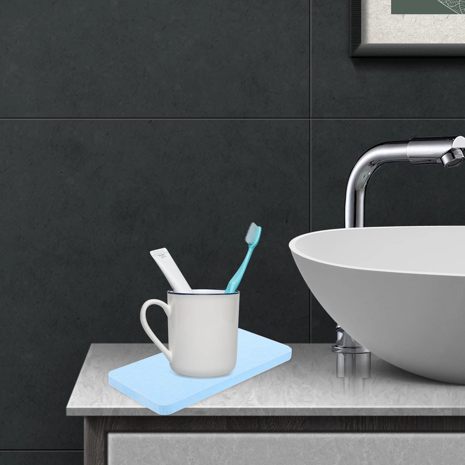 

4pcs Blue Diatomite Coaster 8x8cm 16x8cm Absorbent Mats Bathroom Soap Holder Toothbrush St Water Resistant Craft