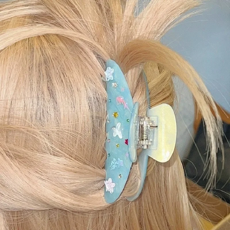 Fermagli per capelli con artiglio per capelli in acetato di cristallo stampato di colore blu per capelli spessi fermagli per capelli accessori per