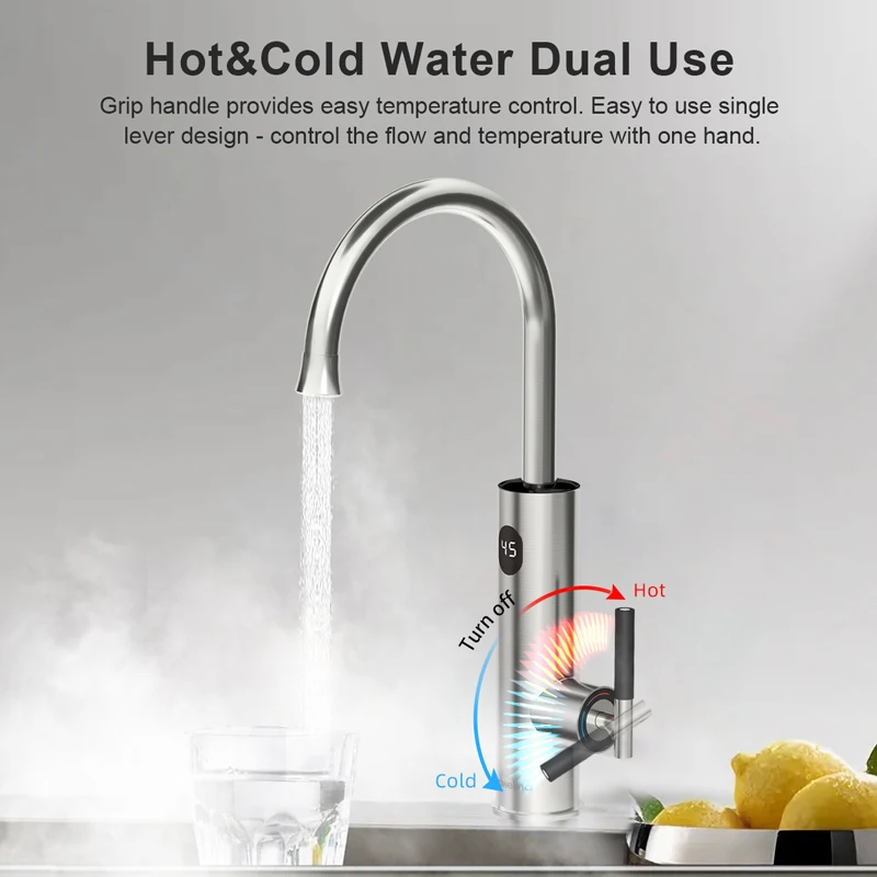 Briwellna Instant Hot Water Tap With Flexible Extender Nozzle 220V Electric Faucet Stainless Steel Heating Tap Geyser Faucet