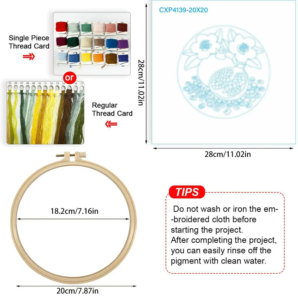 1 Stück 20x20 cm/15x15 cm 7,87/6,3 Zoll Rotes Hirsch Stickerei Starter-Kit DIY-Kit Stickerei-Set für Anfänger – Detail 5