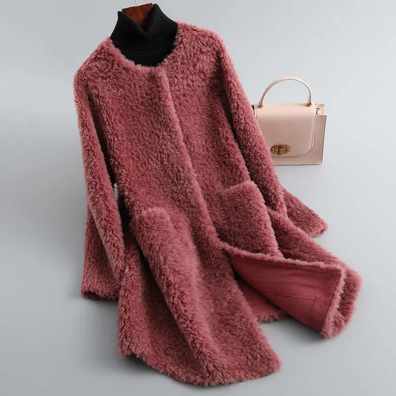 Cappotti in pelliccia di agnello sintetica medio lunghi da donna caldi invernali Giacca pelosa allentata in pelle e pelliccia O Collo Cappotto in peluche da donna da ufficio Top soffice