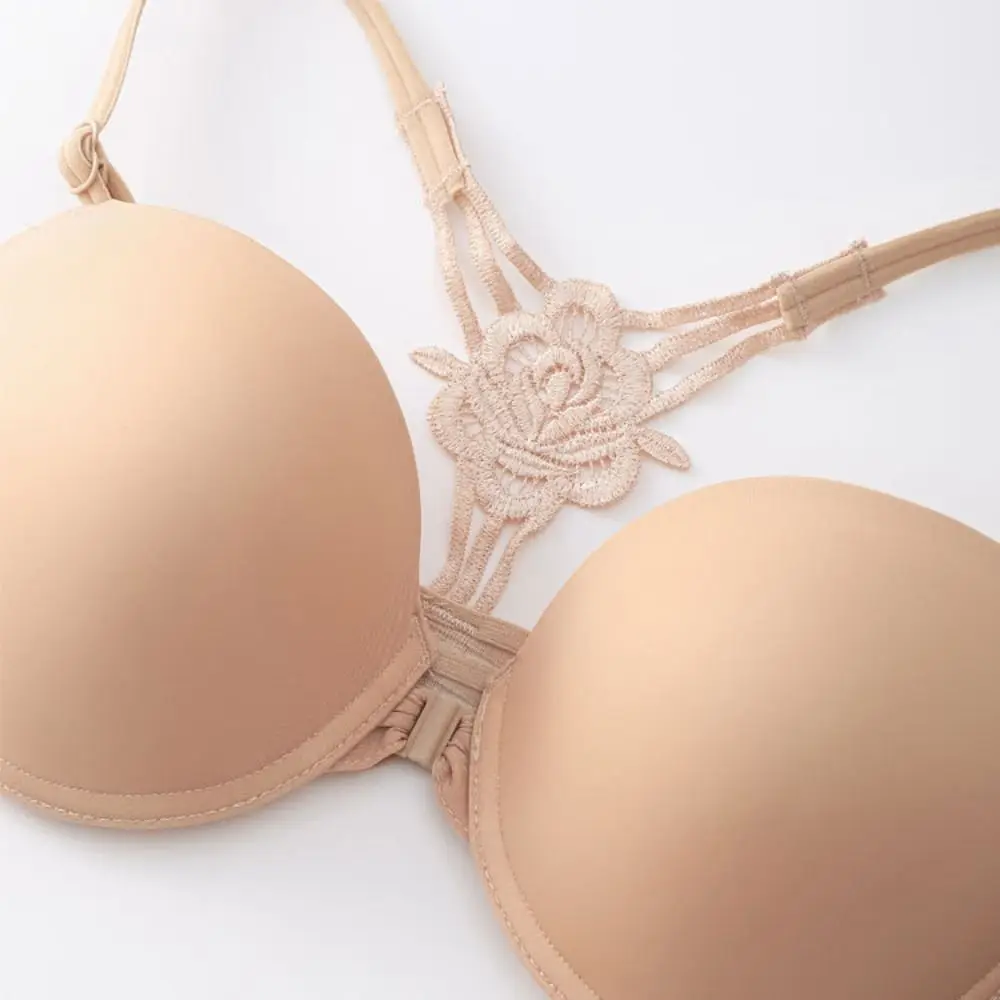 Fashion Front Button Lace Bra, Wireless Deep V