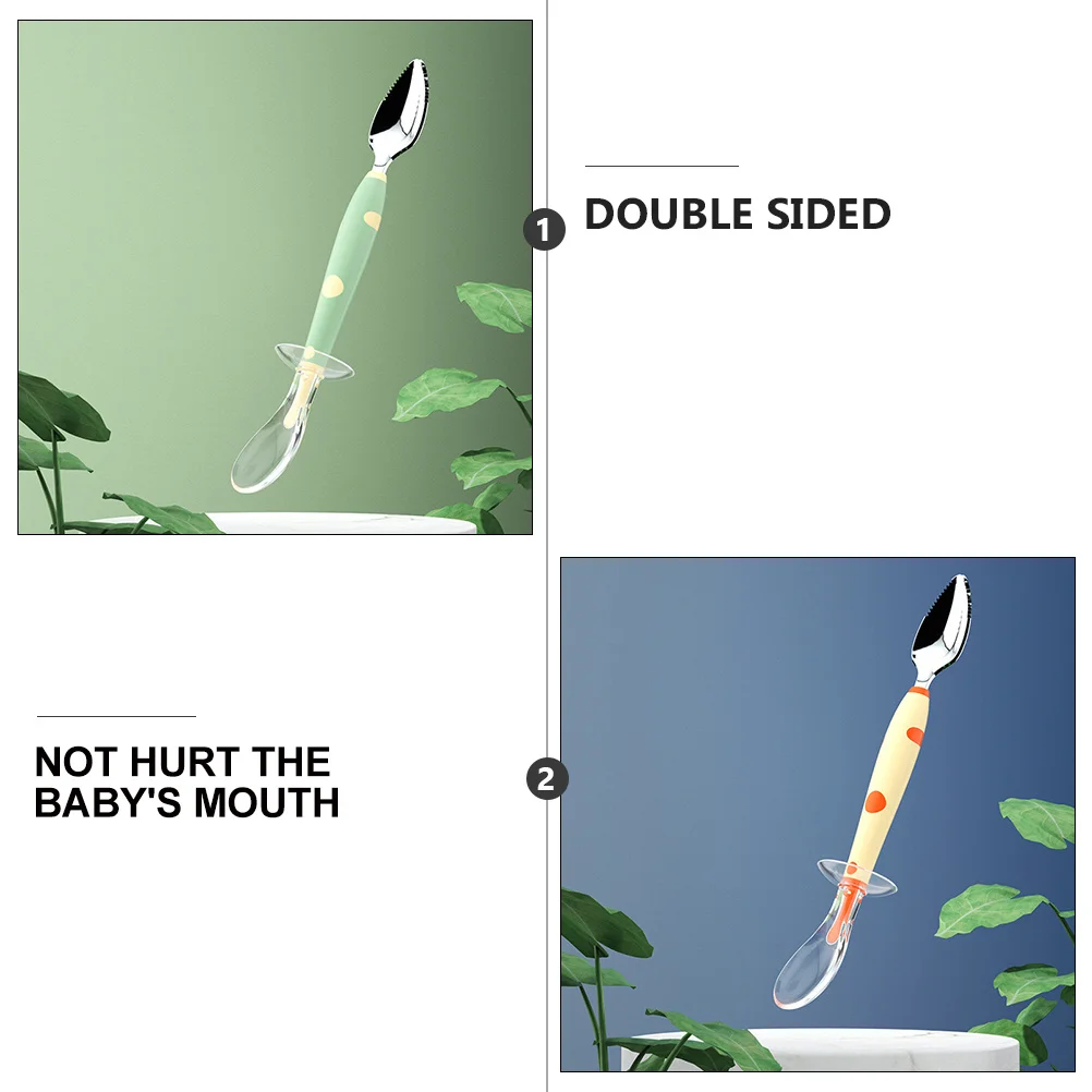 

1pcs Baby Food Spoon Double Headed Fruit Grains Scraper Portable Supplementary Feeding Tool Food Grade Silicone Safe Smooth
