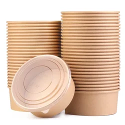 20pcs/pack Disposable Kraft Paper Bowl Fruit Salad Fast Food Package Takeaway Food Storage Package Lunch Box