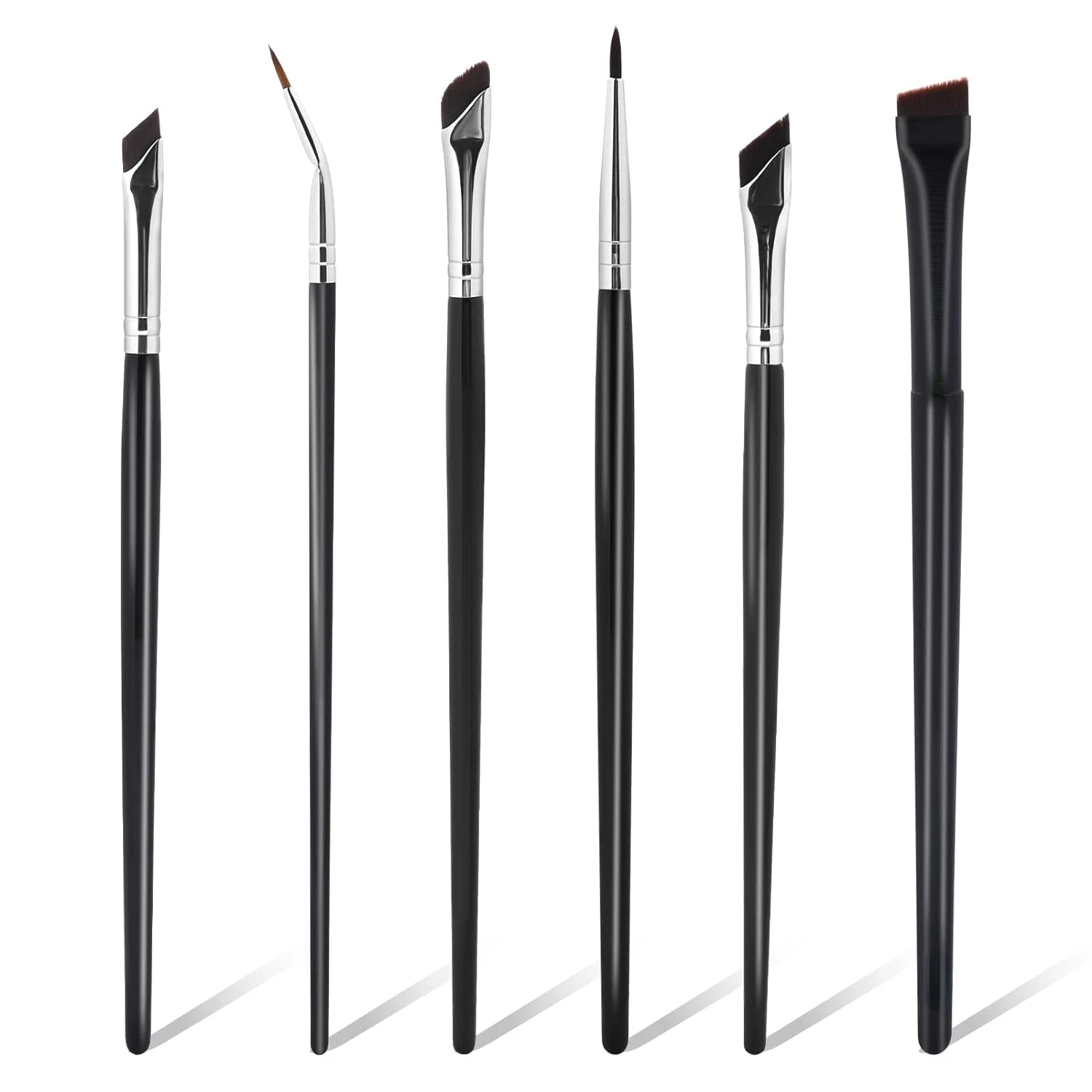 Ultra Thin Professional Slanted Angled Eye Liner Brushes Set - 6 Piece Precision Brush Kit for Precise Eyebrow Makeup Tools with