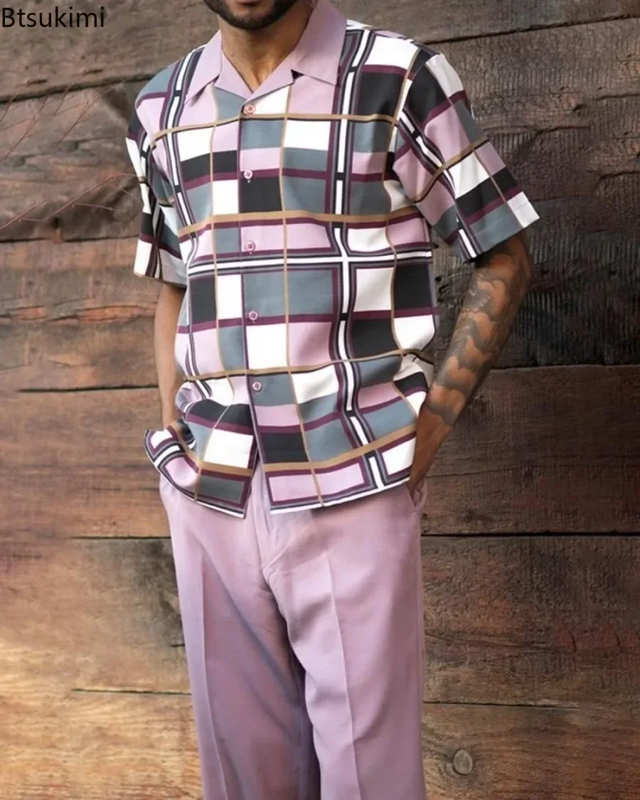 2026 Men's Casual Short Sleeve Shirt and Pants Sets 2PCS 3D Print Tops Trousers Fashion Sets Male Casual Beach Vacation Outfits