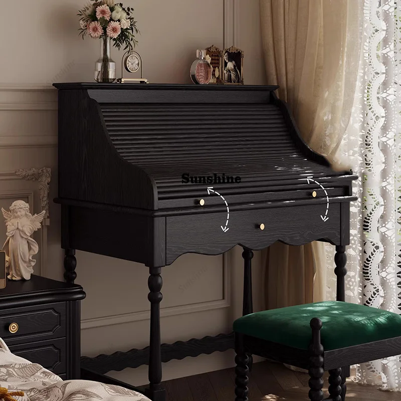 

Black Wood Vanity Table Bedroom Beauty Cosmetics Large Women Luxury Mobile Dressing Table Storage Penteadeira Trendy Furniture