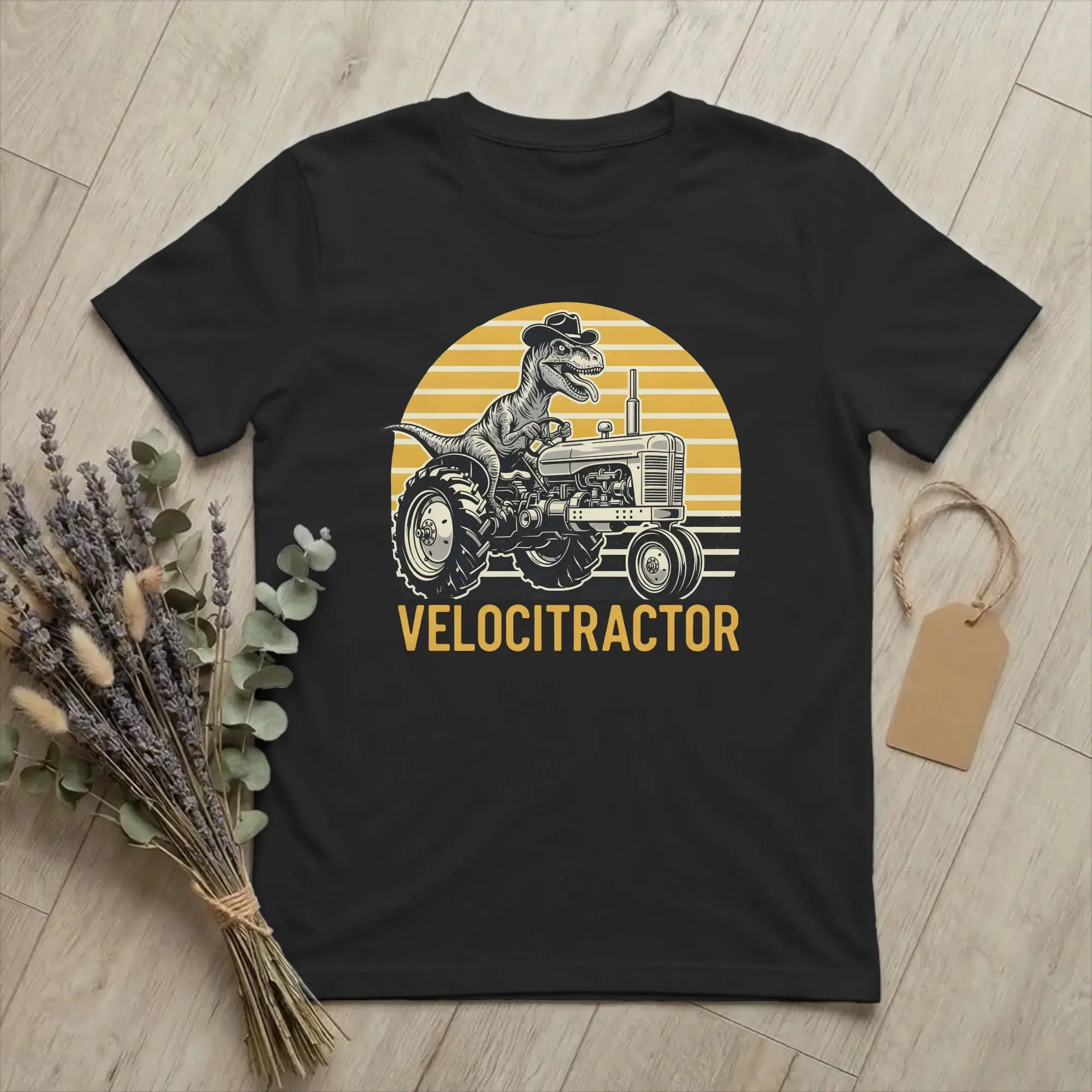 VelociTractor Velociraptor Tractor Men T Shirt Farm Boss Dino Crazy Tee Short Sleeve Round Neck T-Shirts Cotton Classic Clothes