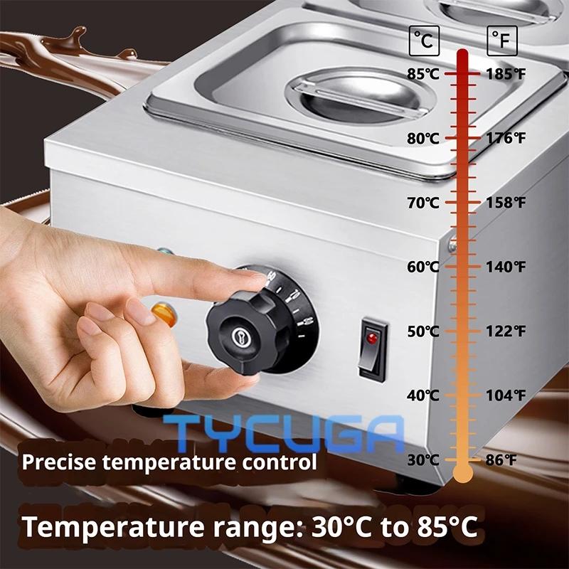 Коммерческая машина для плавления шоколада, домашний точный контроль температуры 30 ℃   до 85° ℃   Водяная баня с подогревом для конфетного сырного соуса