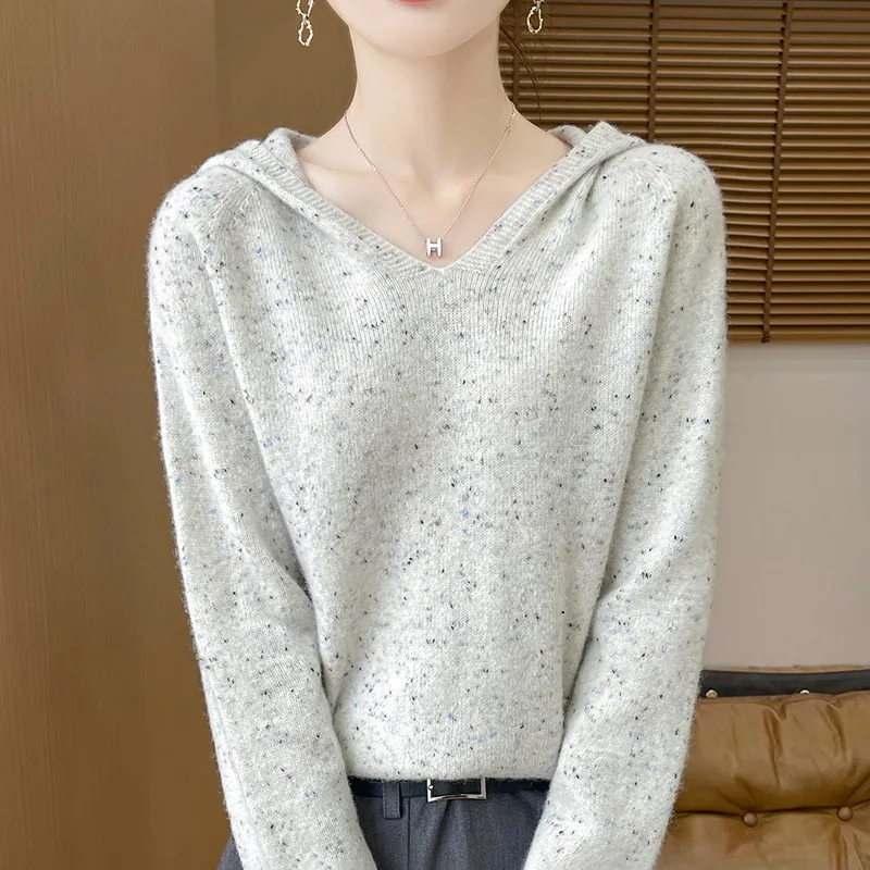 Pull en laine 100 % pure, modèle une pièce, à capuche, pour femme, idéal pour l’automne et l’hiver, coupe ample, à porter en superposition, pull épais.