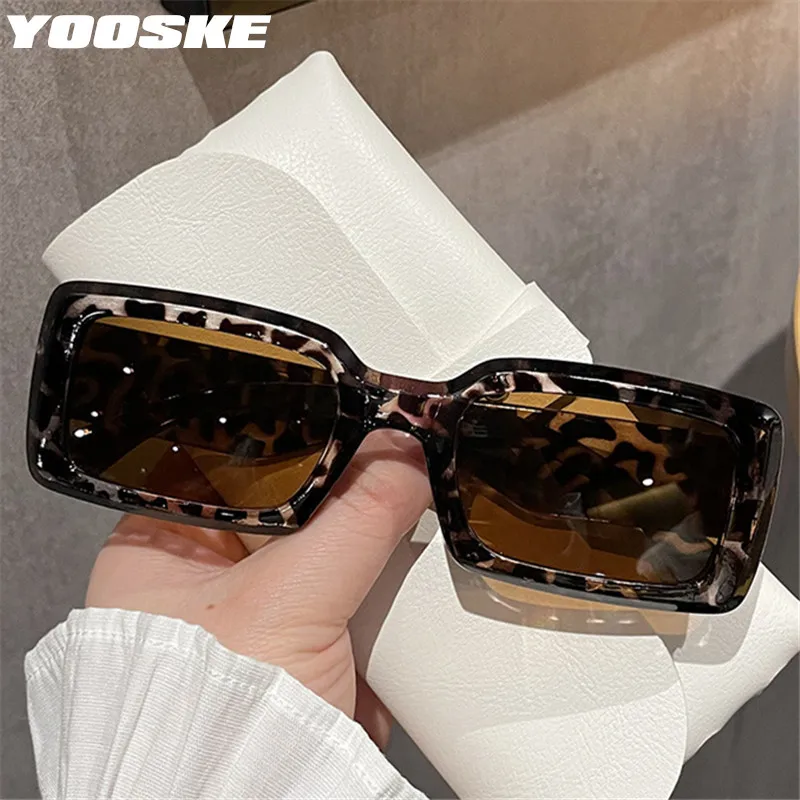 YOOSKE Rectangle Sunglasses for Women Men Luxury Brand Designer Square Sun Glasses Vintage Leopard Eyewear Shades UV400 Goggles