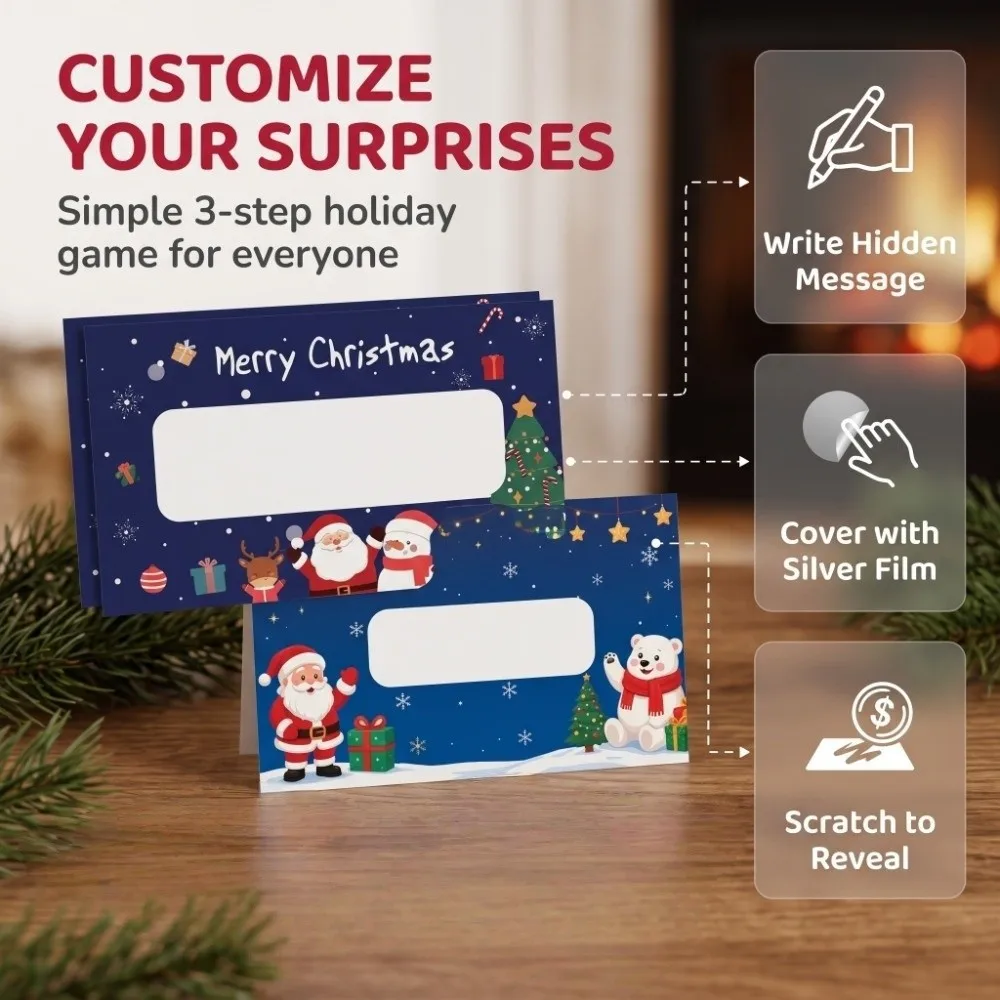 30pcs Write‑In Christmas Scratch Off Cards Opaque Coating Self-Scratchable Xmas Interactive Game Cards DIY‑Handcraft