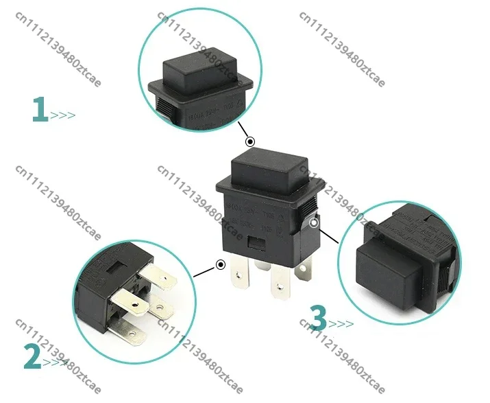 10Pcs PS102 Self-locking Pushbutton Switch 4Pins 250V 16A Socket Strip Button Replacement Part For Vacuum Cleaner Home Appliance