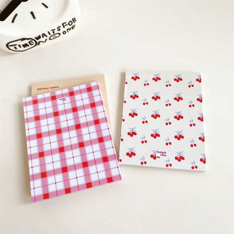 50Pcs Cute Cherry Plaid Memo Pad Message Notes Paper Decor Scrapbook To Do List Daily Check Schedule Planner Notepad Stationery