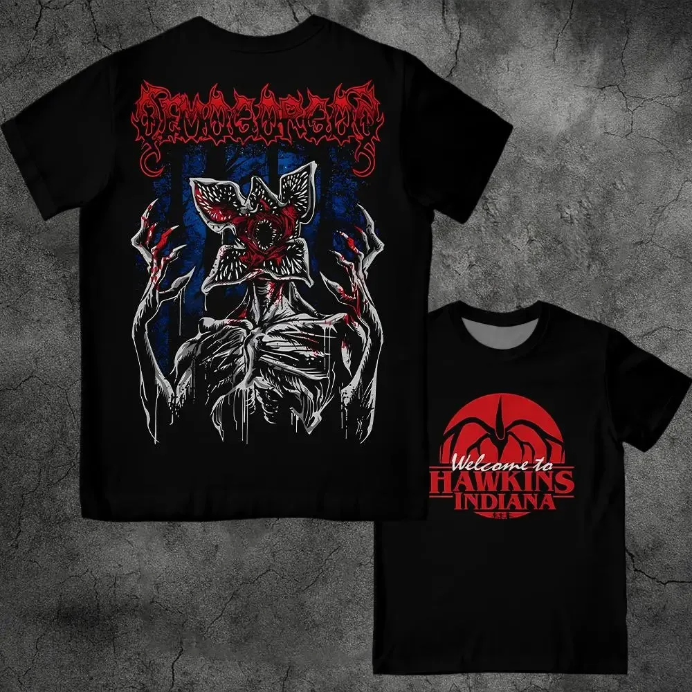 Eddie Munson Stranger Vintage Print T-shirt Demogorgon Cannibal Flower Hawkins Graphic Tee Y2K Streetwear Men's And Women's Tops