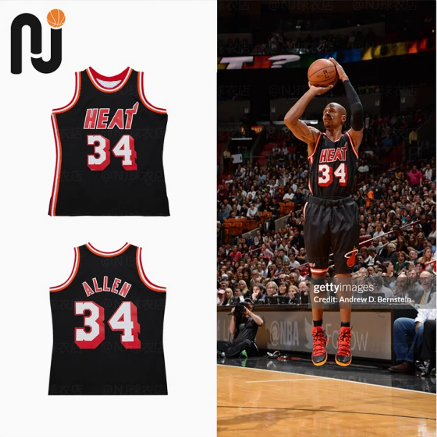 MN Ray Allen A Corbata de tres puntos 2012-13 NBA Final Heat All-T 3P Champion Classics Jersey-Negro 34 Camisetas estampadas de secado rápido para hombre