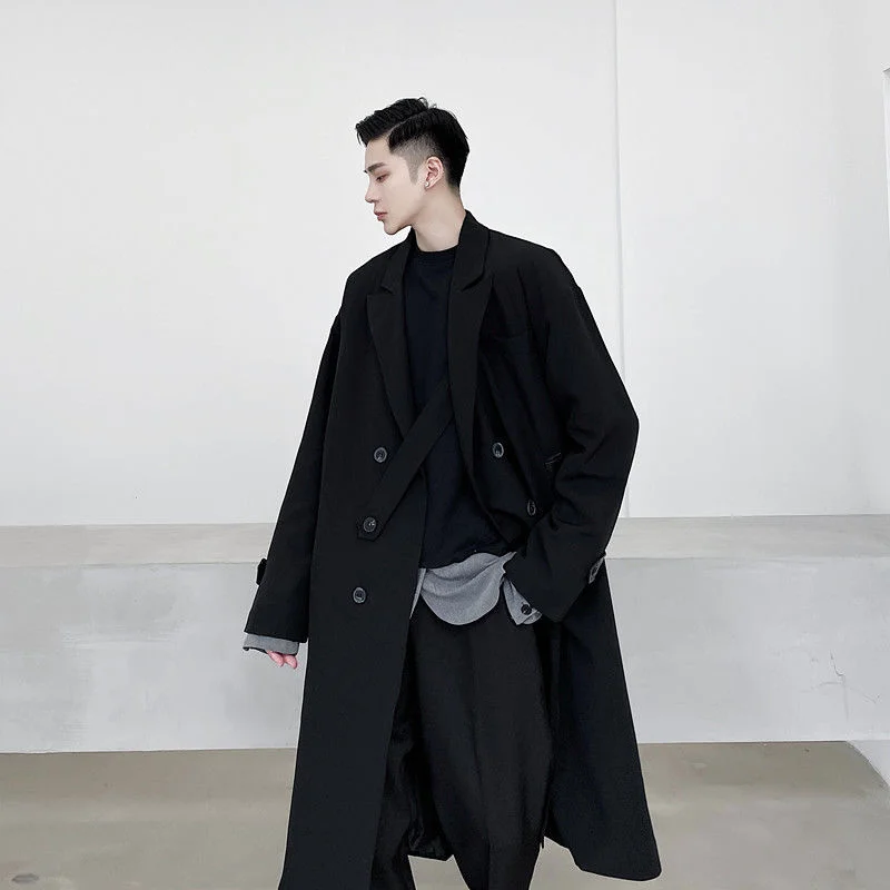 UMI MAO Yamamoto Yohji Classic All-match Black Simple Mid-length Windbreaker Korean Style Temperament Women Men Trench Coat Y2K