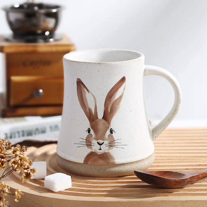 Imagem -02 - Caneca de Coelho Pintado Grande Capacidade Bonito dos Desenhos Animados Animal Cerâmica Café Chá Leite Água Elegante Presentes Aniversário Novo 2023