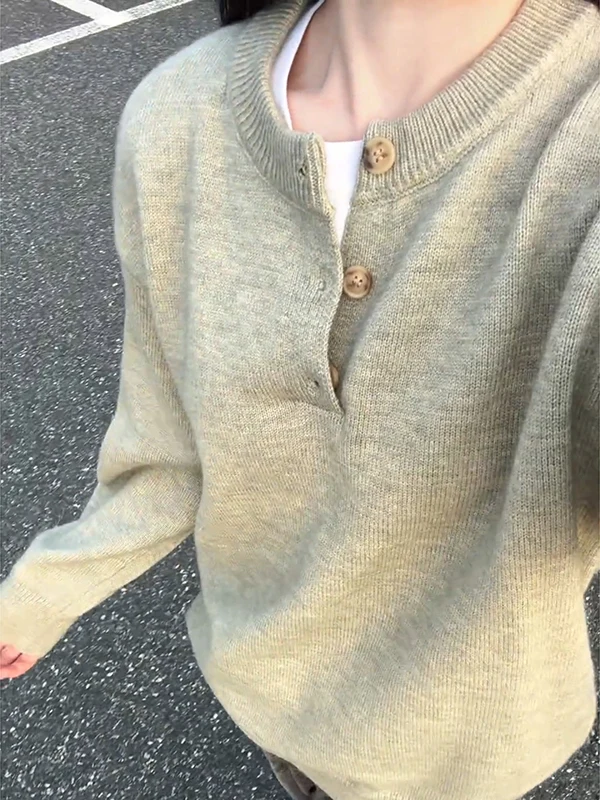 

Light Grey Men's Henry Collar Knitwear Lazy Style Inner Wear Top Vintage American Autumn Winter Loose Fit Cleanfit Base Layer
