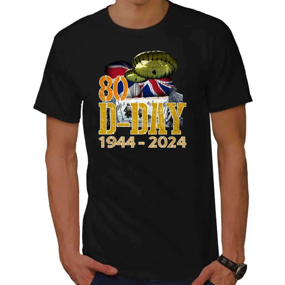 Lest We Forget 80th Anniversary 1944-2024 D-Day High Quality T-Shirt Normandy Historical Men's Classic Printed Tee Short Sleeve