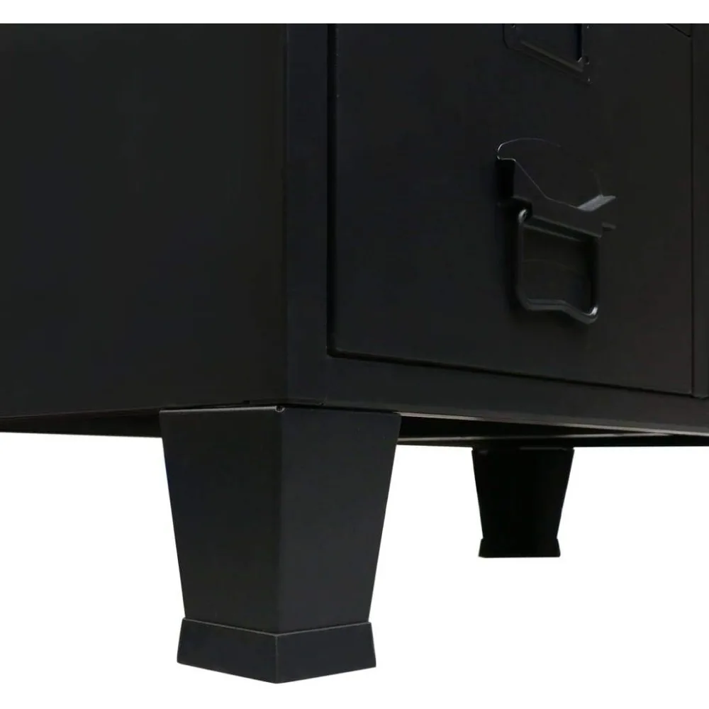 خزانة ملابس سوداء على الطراز المعدني الصناعي مع أرفف وأدراج قابلة للتعديل، وحاملي بطاقات اسم فريدة من نوعها - متينة وعملية