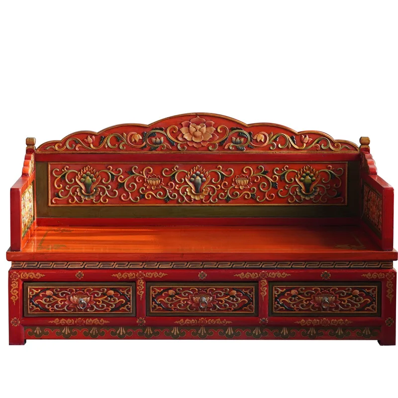 

Chinese solid wood sofa bed, Tibetan carved Arhat bed, double bed for sitting and sleeping