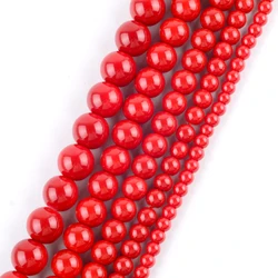 6-10mm Red Stone Round Loose Beads for Jewelry Making DIY Bracelet Necklace Accessories 15inches