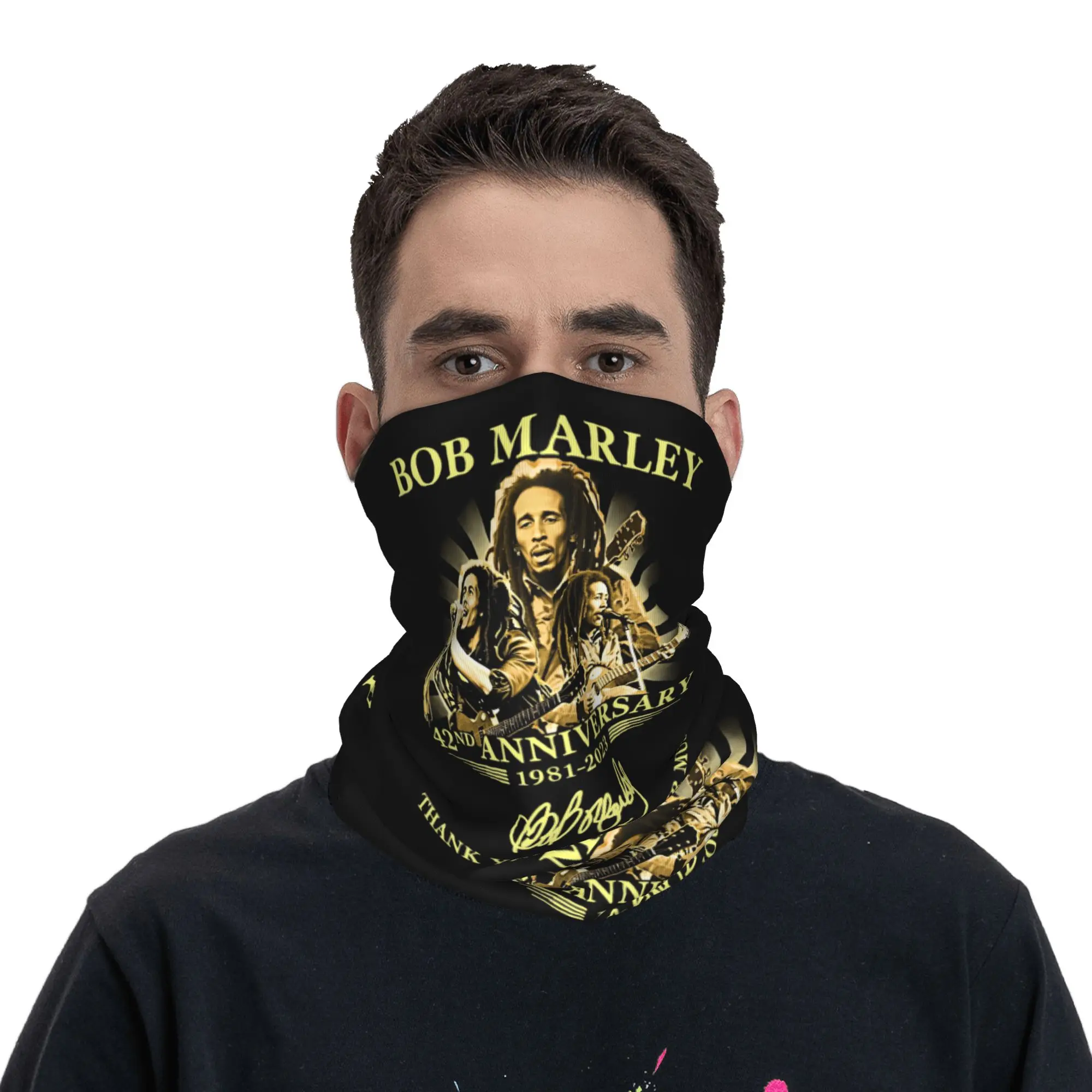 Custom Jamaica Singer Reggae Rock Bob Marley  Bandana Neck Warmer Women Men Winter Hiking Ski Scarf Gaiter  Face Cover view 4