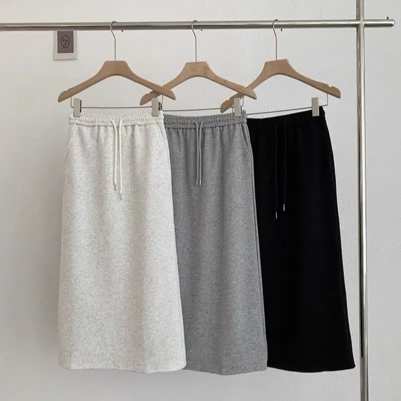 

Summer Simplicity Casual Lacing Solid Color A-line Skirt Women Clothing All-match Pleated Elastic Waist Sporty Chic Skirt Soft