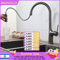 Deck Mounted Kitchen Faucet Pull Out Mixer Tap Bagnolux Gun Gray Brass Two Function Single Handle Hot and Cold Water Crane