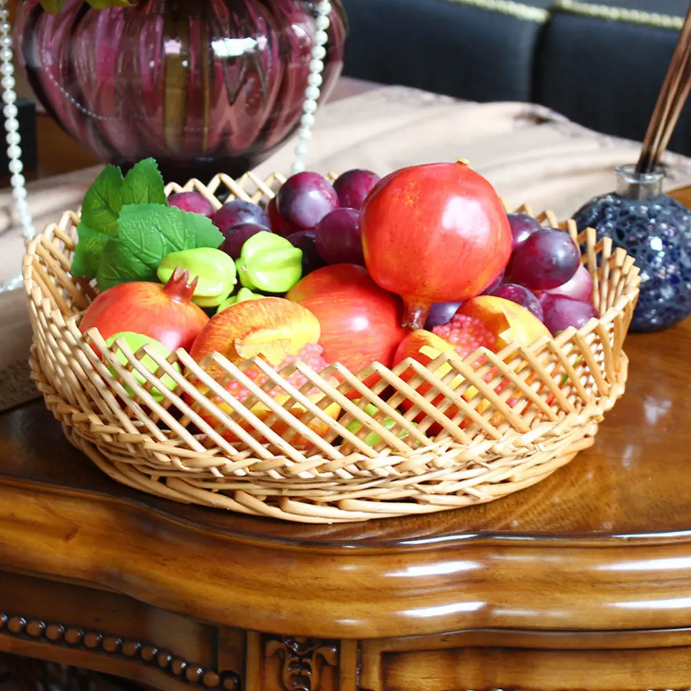 

1pc Wicker Woven Basket Natural Willow Storage Bin For Fruit Egg Vegetable Food Kitchen Home Decor Dinning Table Decoration