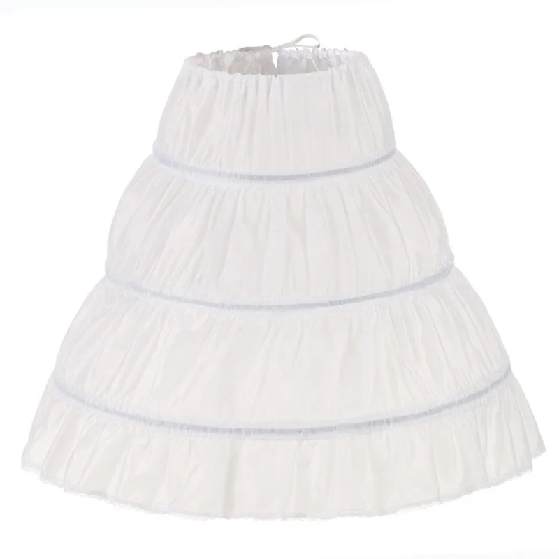 White Children kids Petticoat A-Line 3 Hoops One Layer Kids Crinoline Lace Trim Flower Girl Dress Underskirt Elastic Waist