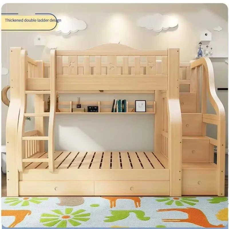 

Роскошная современная традиционная двухъярусная кровать-чердак из массива дерева с регулируемым хранилищем для детской комнаты, детская мебель