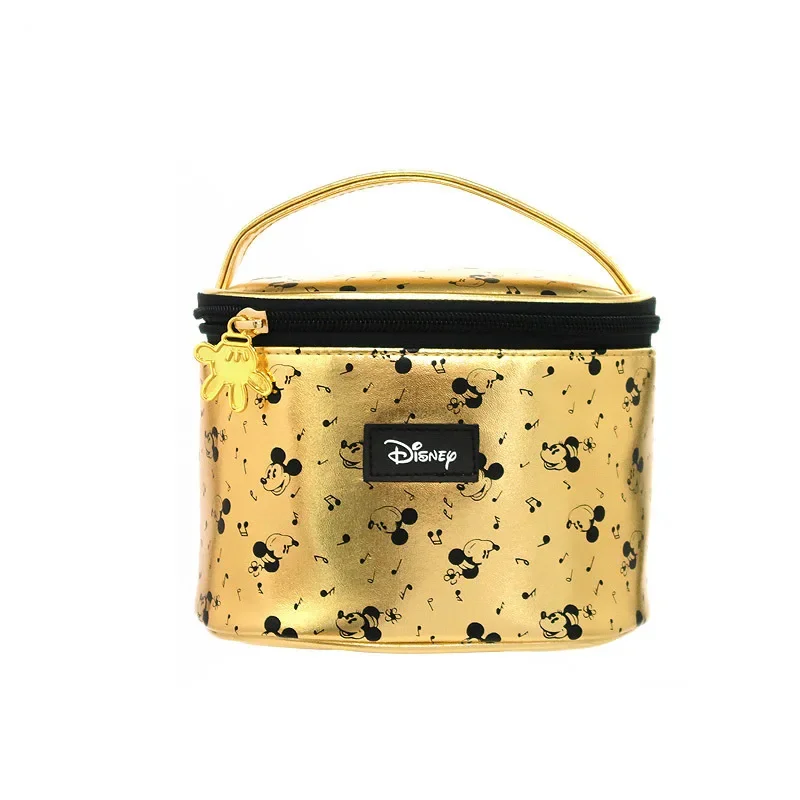 Disney-Bolsa de maquillaje portátil de Minnie Mouse, bolso de almacenamiento multiusos, monedero dorado, bolsa de cosméticos de Mickey Mouse de dibujos animados