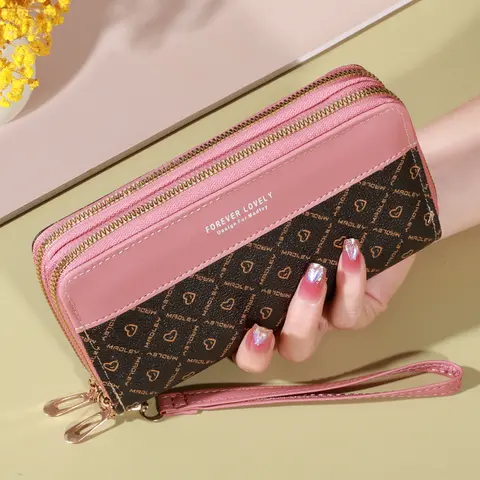 Klasyczny portfel, torebka o dużej pojemności z zamkiem błyskawicznym, etui na karty z 8 przegródkami i wieloma przegródkami, elegancka kopertówka