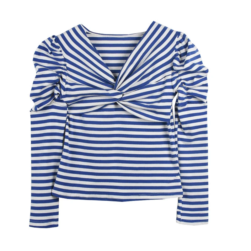 Romantic Indie All-Match Long Sleeve Crop Top French Style Fashion Women Clothing Women 2022 Sexy Stripe Off Shoulder T-shirts