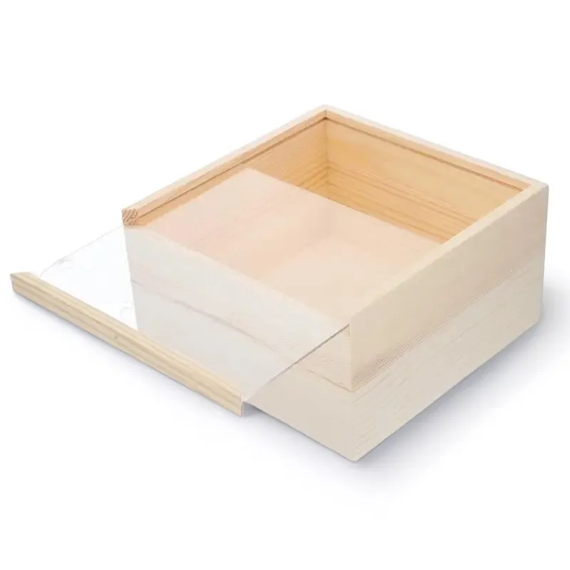 Box Wooden Wood Unfinished Jewelry Boxes Case Treasure Lid Keepsake Gift Storage Craft Blank Shadow Decorative Bank