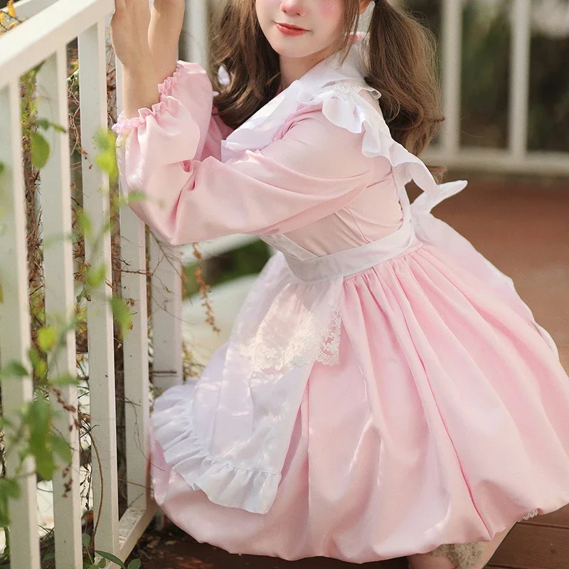 Traje de sirvienta de Anime Lolita Kawaii, traje de sirvienta de cosplay azul rosa, falda Lolita, disfraces de cosplay japoneses, atuendo de anime lindo