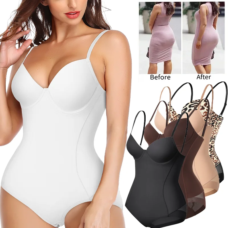 Women Bodysuits Seamless Built-in Bra Slimming One-piece Shapewear Tops Tummy Control Body Shaper Camisole Jumpsuits