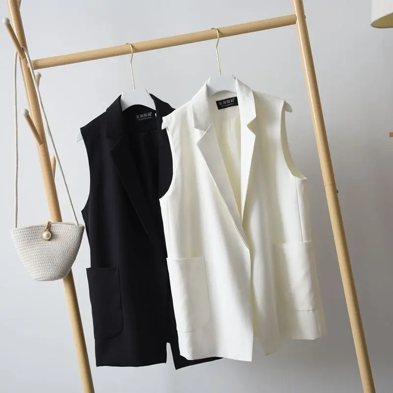 

Suit vest female spring 2024 new long tank top Korean loose thin vest sleeveless coat