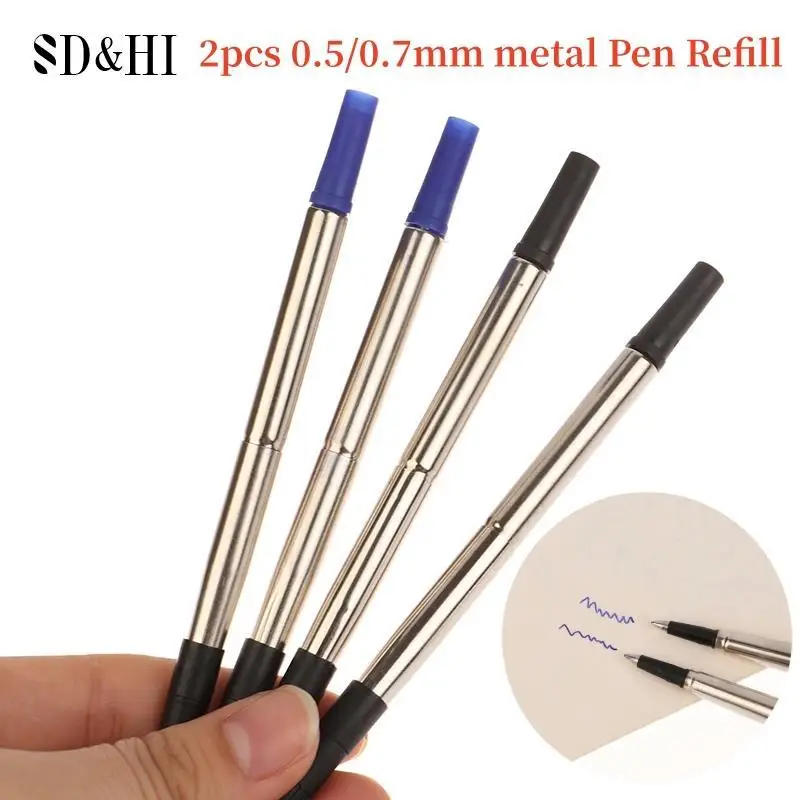 Recargas de pluma de Metal, pluma rotativa de acción de empuje medio, color azul, estilo Parker, estándar, 0,5/0,7mm, 2 piezas