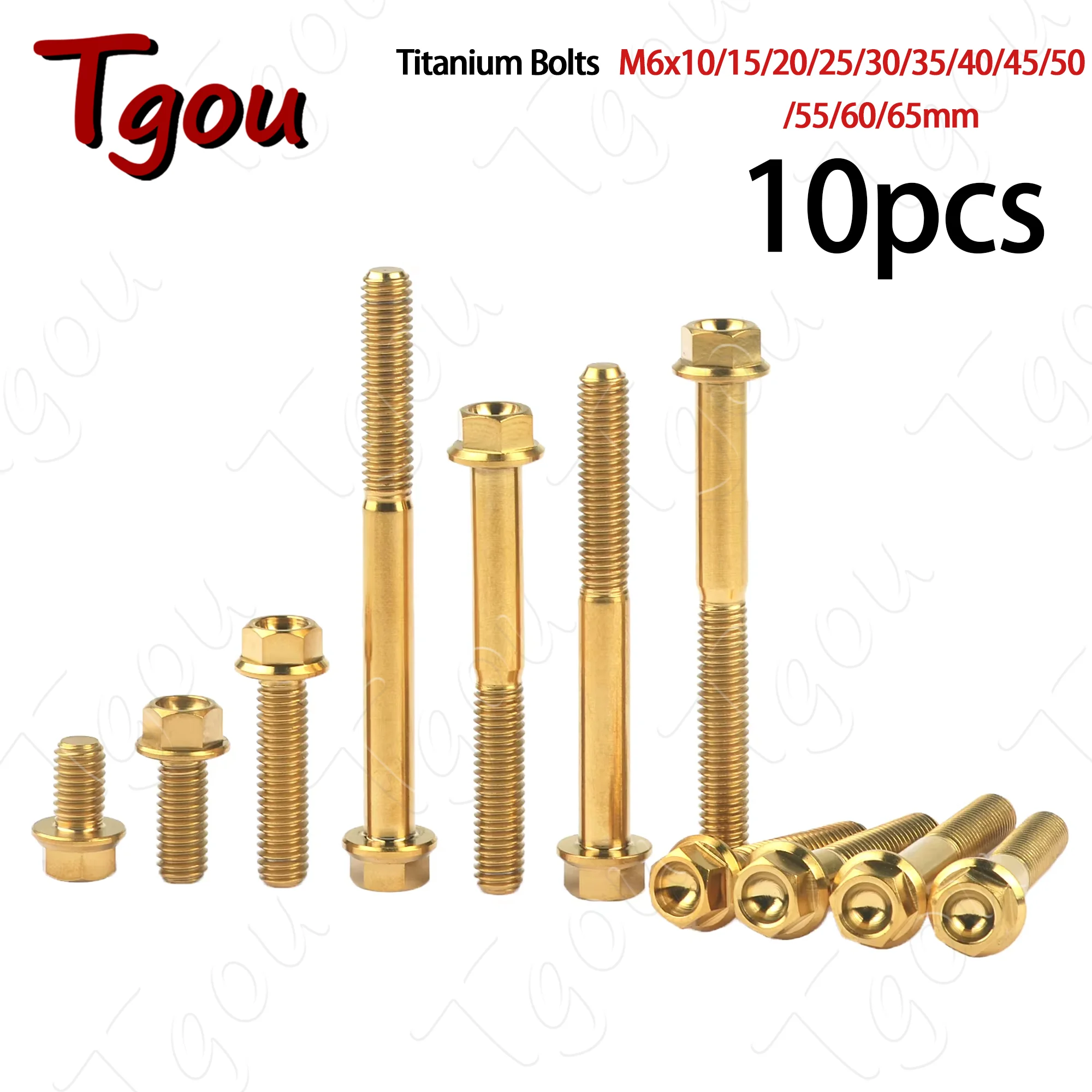 Tgou Titanium Bolt M6x10 15 20 25 30 35 40 45 50 55 60 65mm Flange Hex Head Screw for Bicycle Motorcycle Car